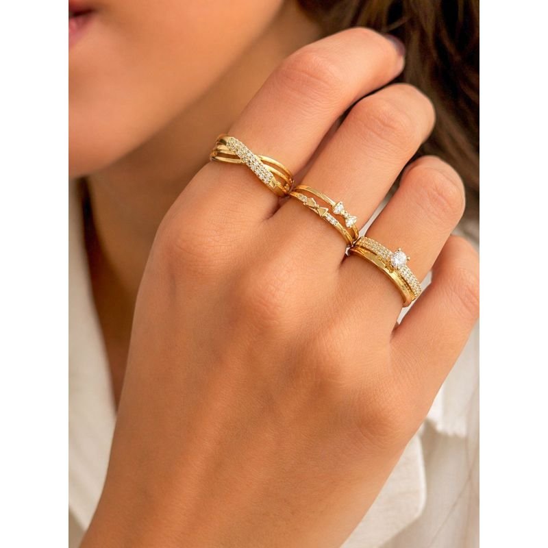 Anel Dourado Laço Zirconia Banhado a Ouro 18k