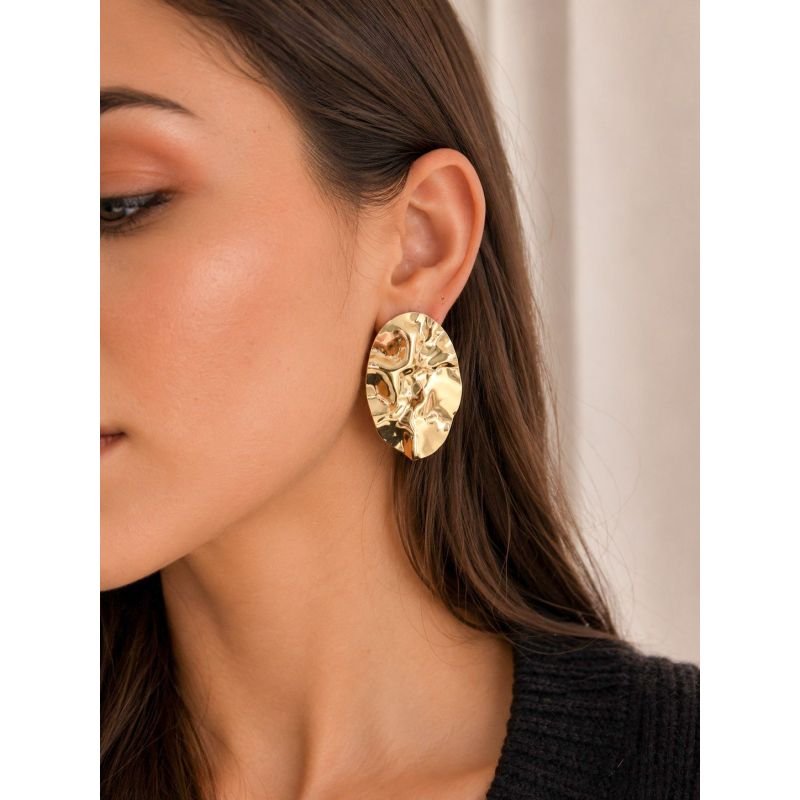 Brinco Chapa Oval Banho Ouro 18k