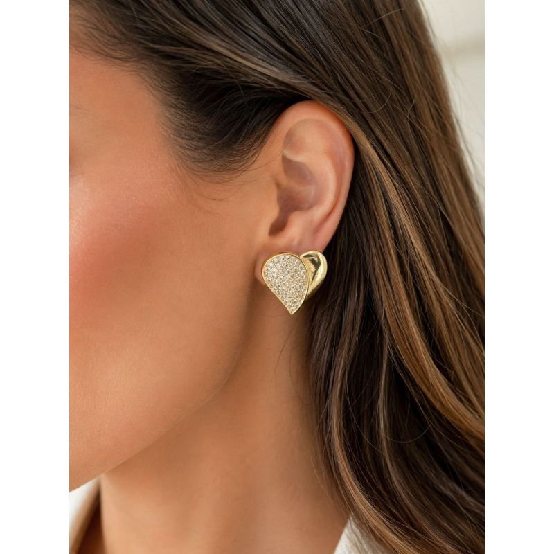 Brinco Coração Zircônia Banhado a Ouro 18k.
