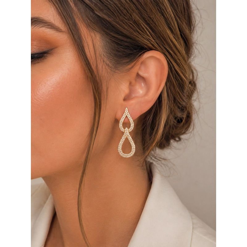 Brinco Dourado Elo Gota Zirconia Banhado a Ouro 18k