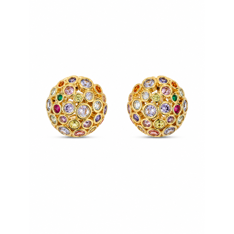 Brinco Dourado Redondo Zirconia Banhado a Ouro 18k