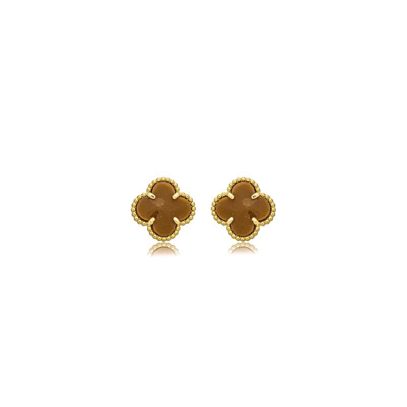 Brinco Trevo Trabalhado Resina Corlorida Banhado a Ouro 18k