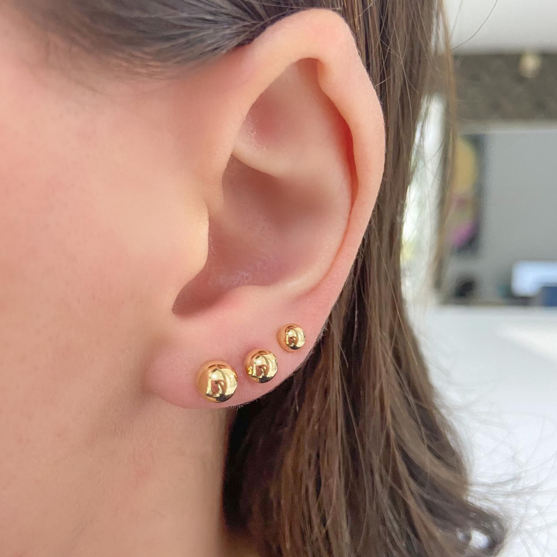 Brinco Trio Bolinha Lisa Banhada a Ouro 18k