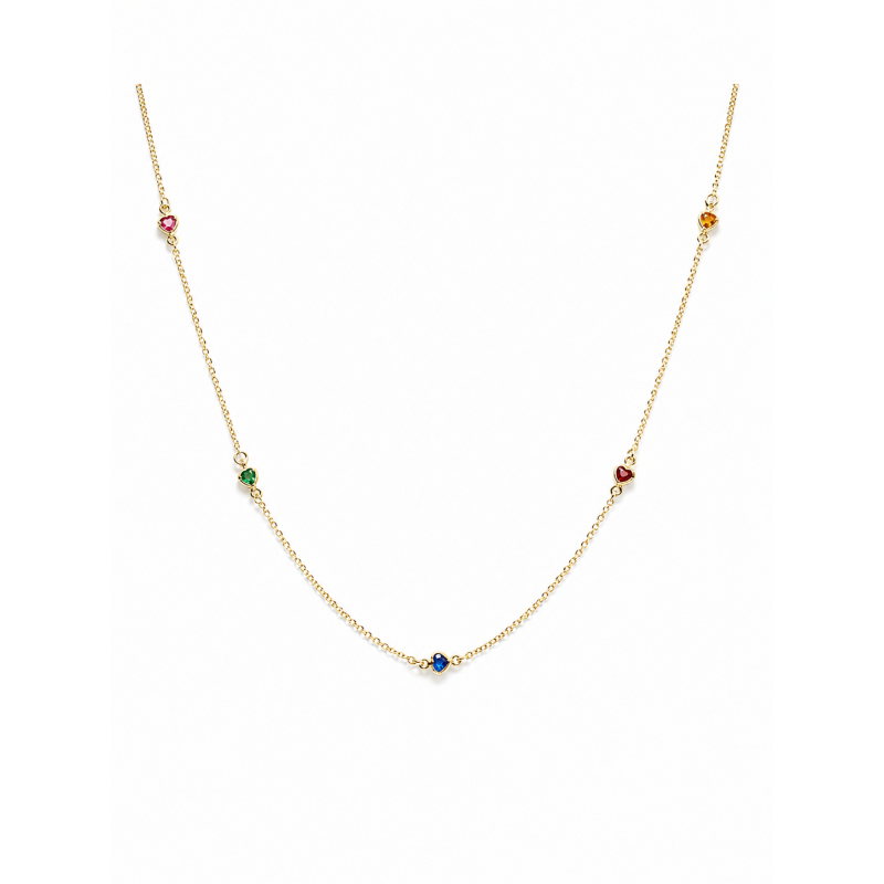 Colar Alongado 90cm Coração Zircônia Colorida Banhado a Ouro 18k.