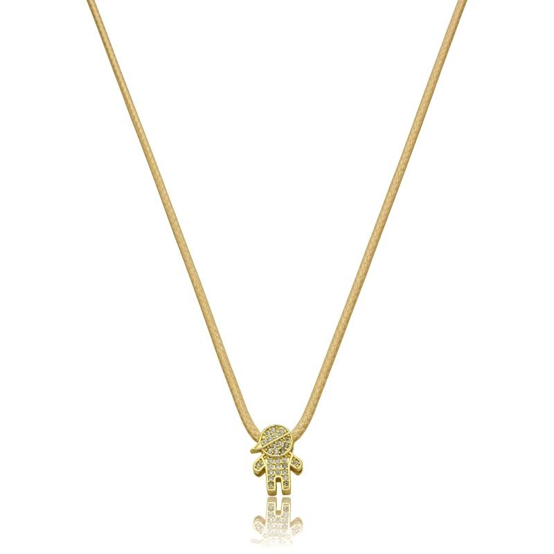 Colar Cordao Encerado 1 Crianca Zirconia Banhada a Ouro 18k