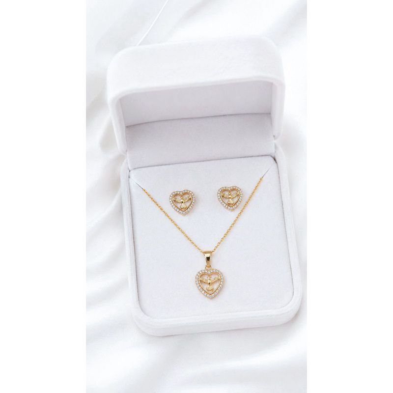 Conjunto Espirito Santo Zirconia Banhado a Ouro 18k