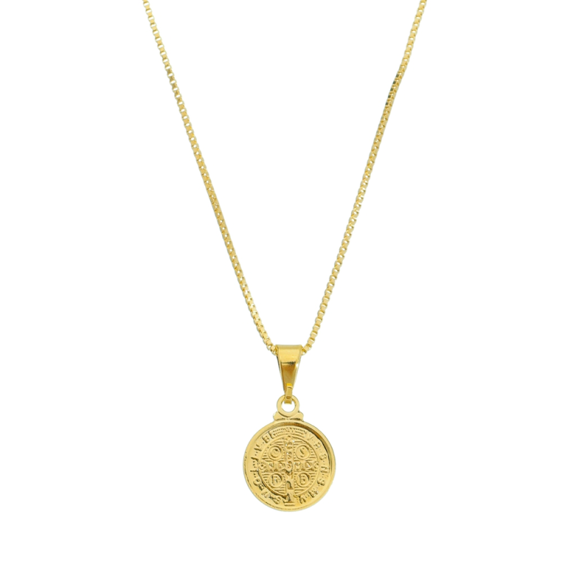 Gargantilha Medalha São Bento Banhada a Ouro 18k.
