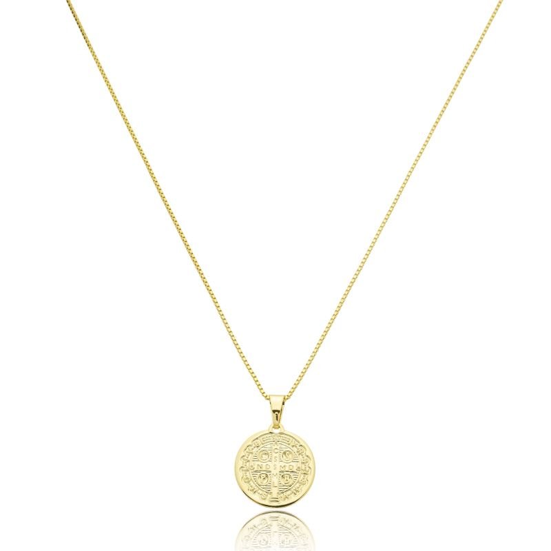 Gargantilha Medalha São Bento Banhado a Ouro 18k.