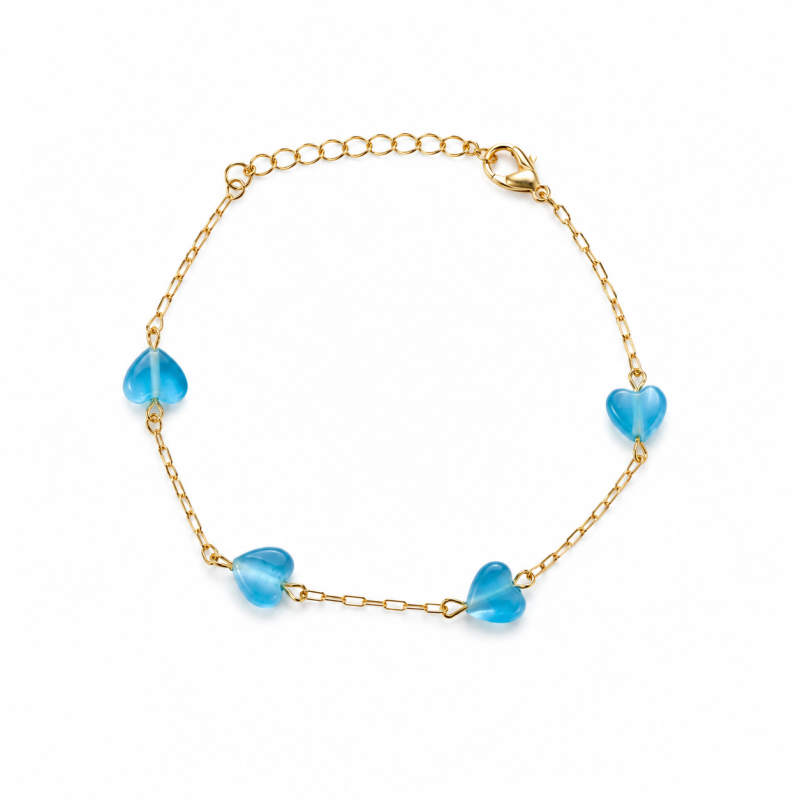 Pulseira Dourada Coracao Pedra Banhada a Ouro 18k