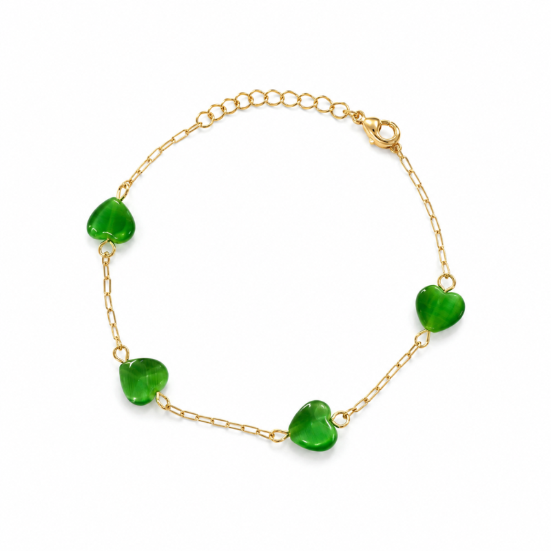 Pulseira Dourada Coracao Pedra Banhada a Ouro 18k