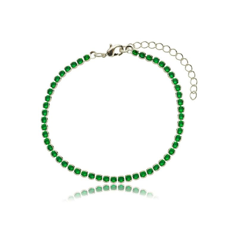 Pulseira Redonda Zirconia Colorida Banhada a Prata